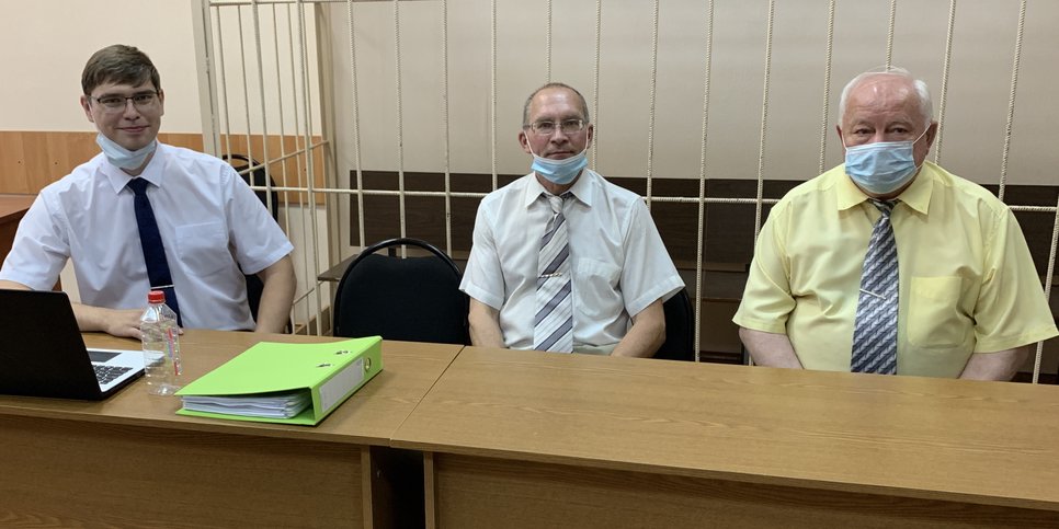 Andrey Shchepin, Alexander Shamov and Evgeny Udintsev before the verdict announcement