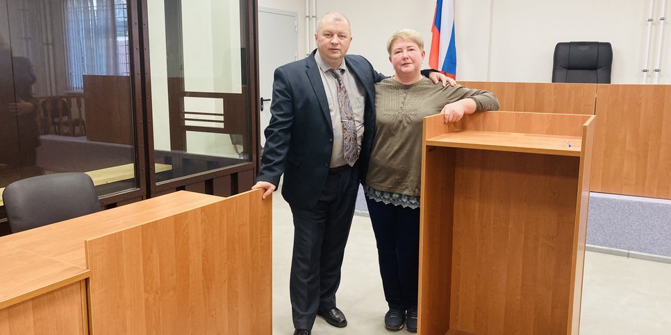 Aleksey and Yelena Kupriyanovs in the court room. September 2023